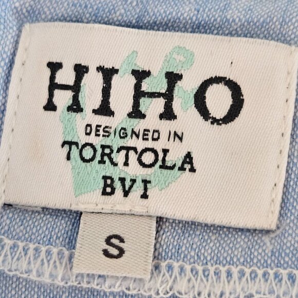 Hiho Blue Linen Sleeveless Tunic Top Small Scalloped V-Neck Coastal Resort - Picture 5 of 8